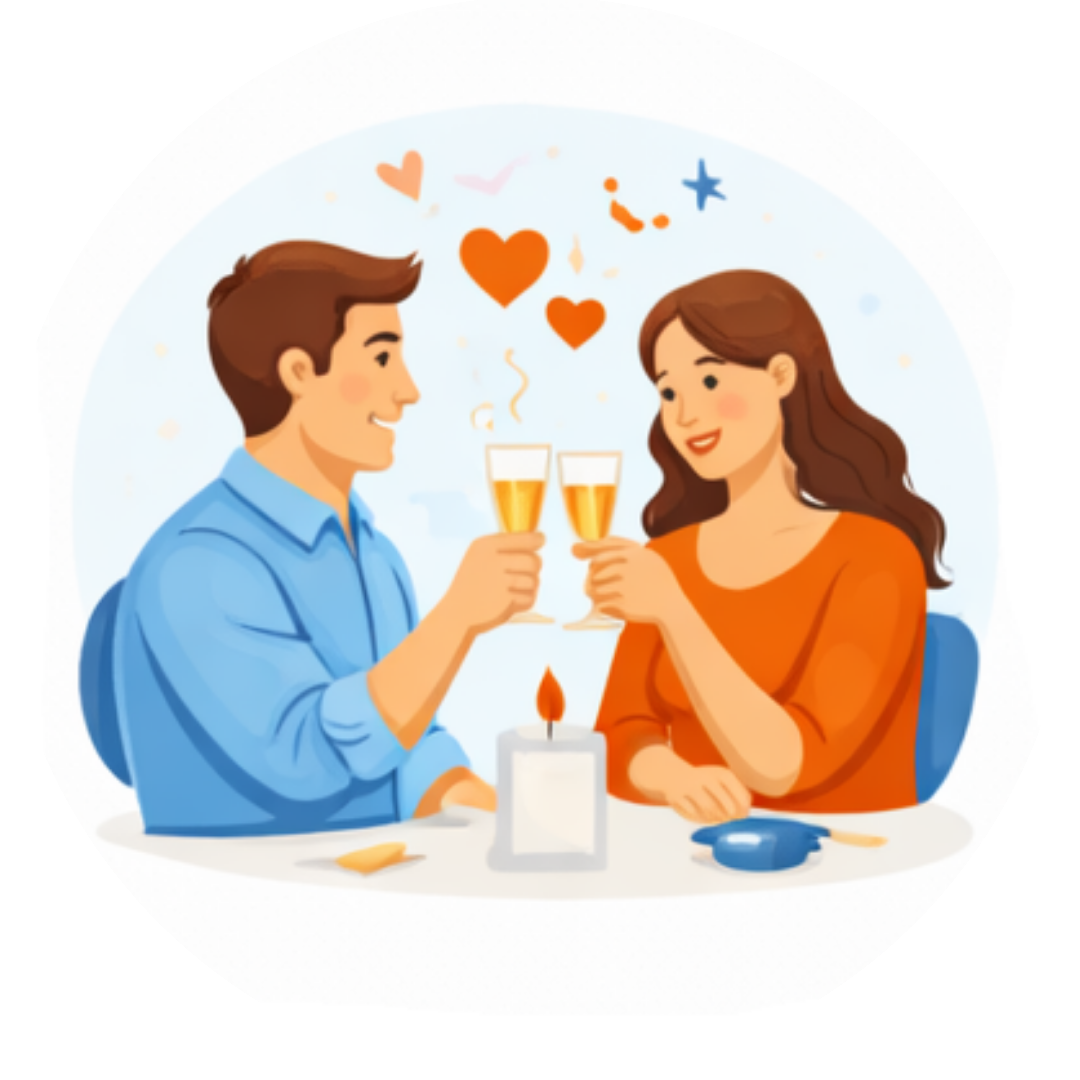 Illustration of a couple enjoying a romantic moment, representing the honeymoon phase and early relationship chemistry