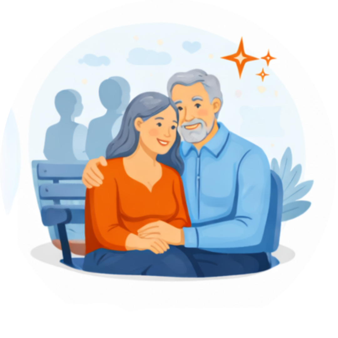 Illustration of a happy long-term couple appearing effortless, representing the idea that some relationships seem naturally easy
