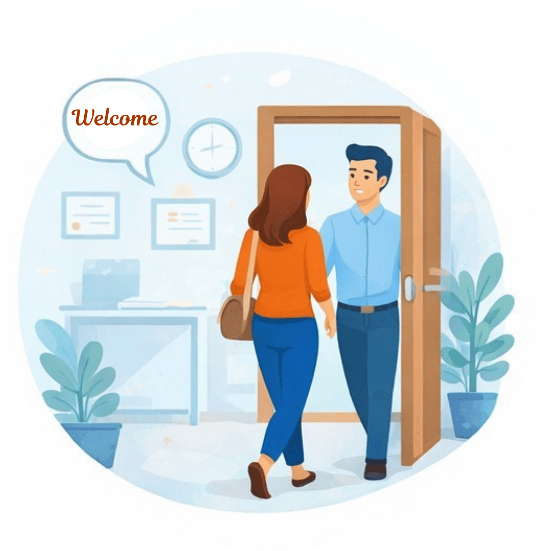 Couple arriving for their first therapy session, representing starting couples counselling and seeking relationship support