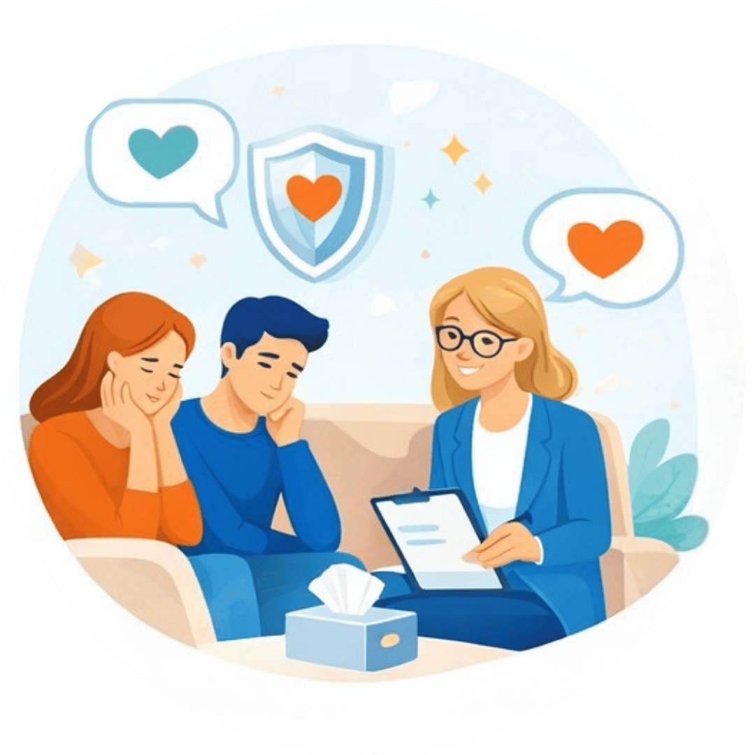 Therapist supporting a couple in session, helping improve communication and emotional connection
