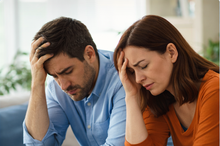 Couple experiencing relationship problems, feeling stressed and disconnected during conflict